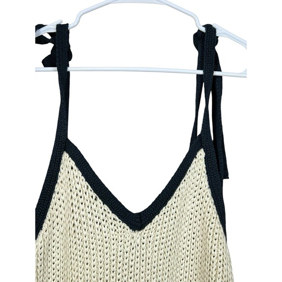 ZARA Crochet Knit Midi Dress S Blue Striped Tie Shoulder Boho Beach Resort NWT - Picture 12 of 15